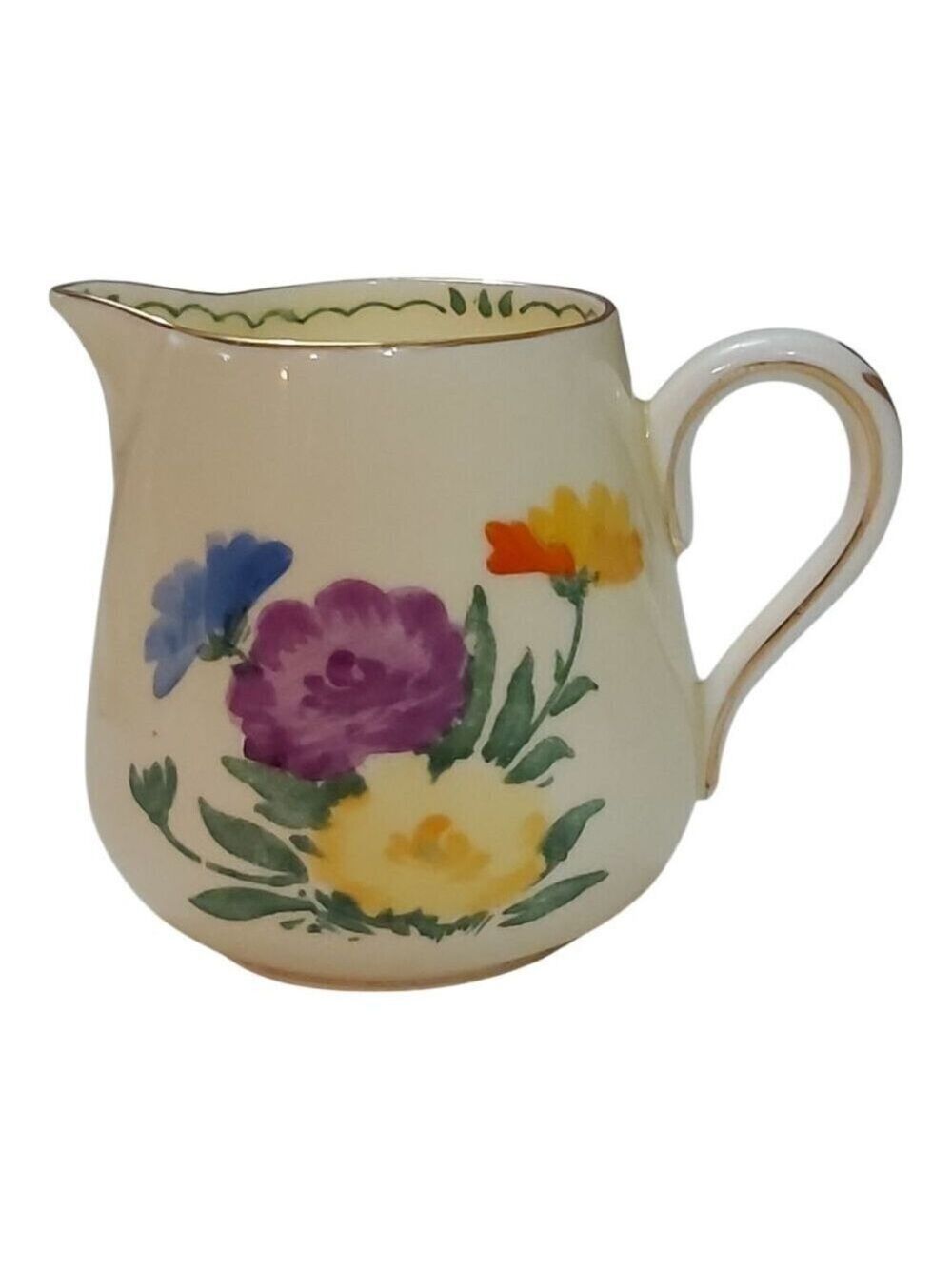 Vintage Crown Staffordshire Fine Bone China Creamer - 1930s Floral Pattern Gold